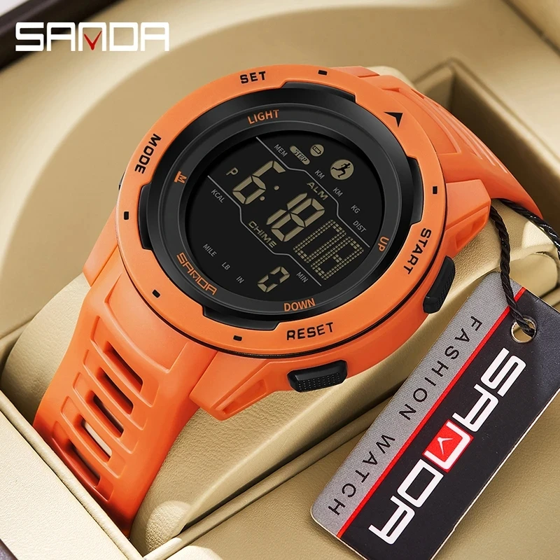 

SANDA 2145 New Design 2023 Men Sports Pedometer Calories 50M Waterproof LED Digital Watch Military Wristwatch Relogio Masculino