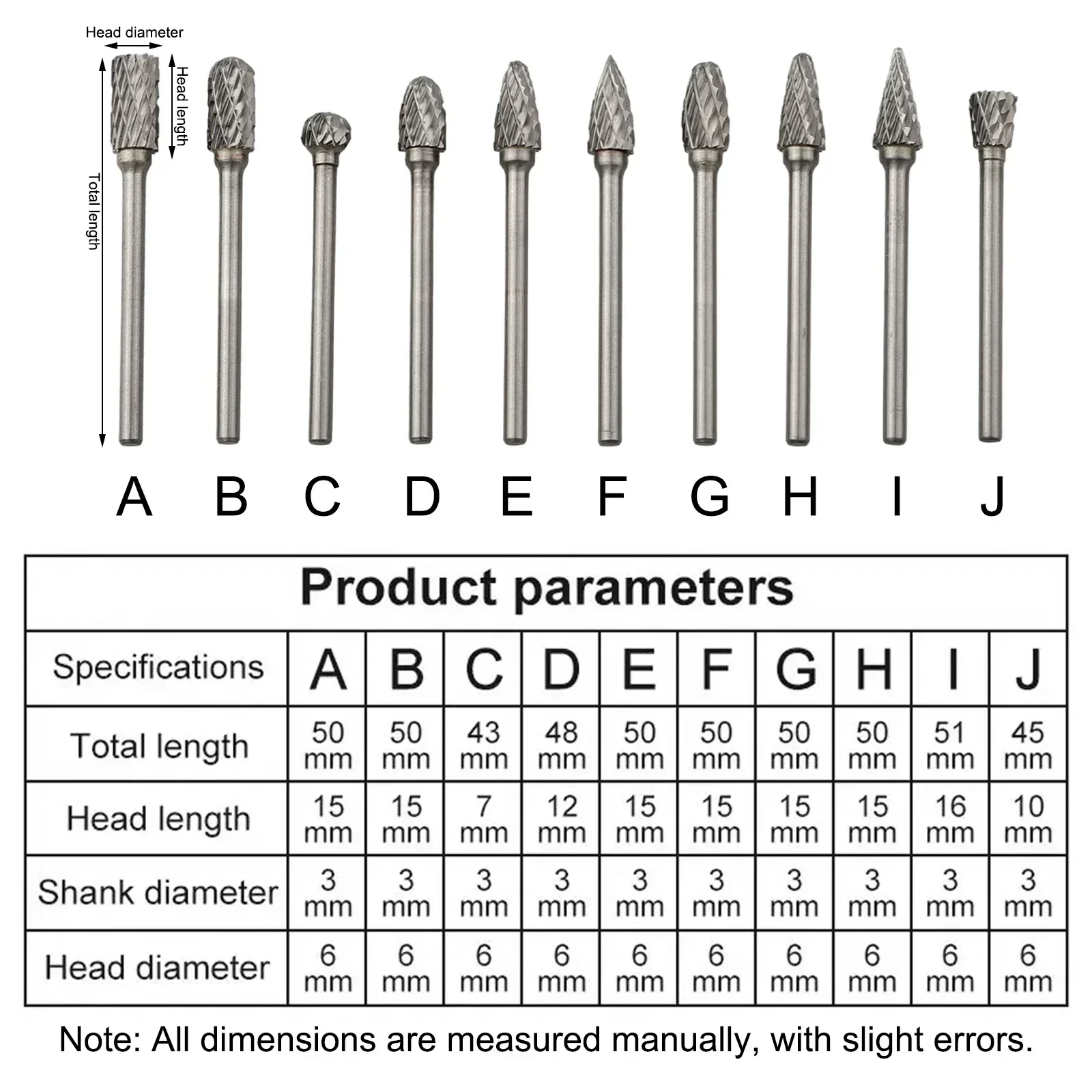 

Different Operations For Precision Work Hard Alloy Rotary File Carbide Rotary File 10pc Set Manual Measurement