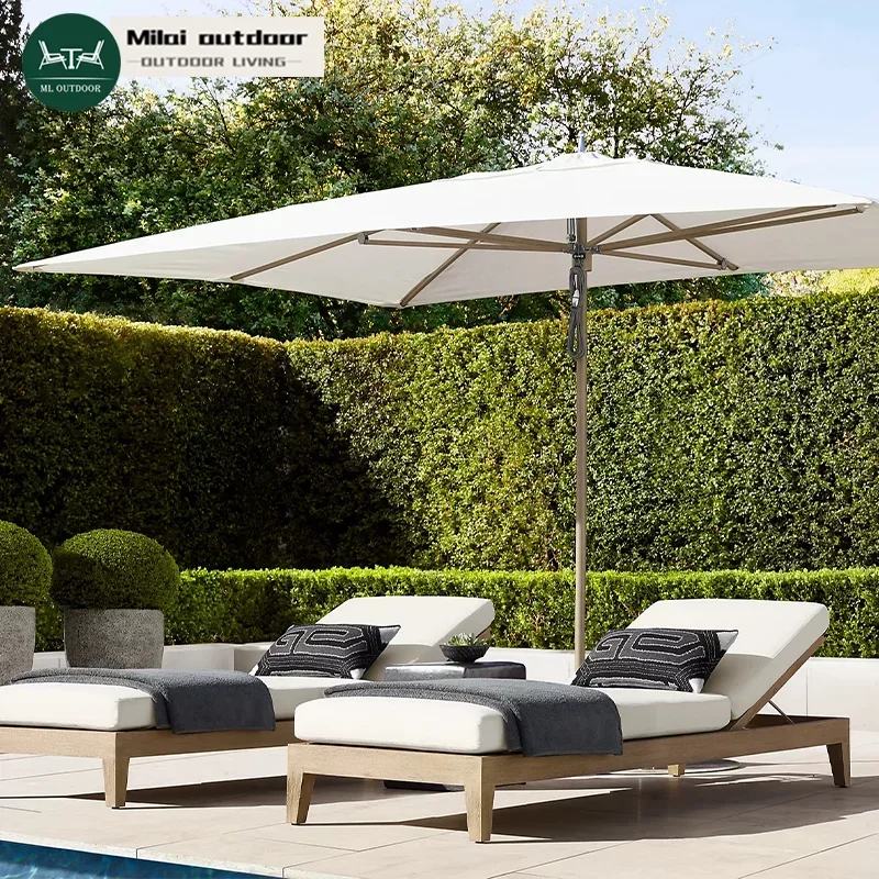 Factory Hot Selling Outdoor Teak Lounge Chair Terrace Swimming Pool Chair Sun Bed Villa Hotel Garden Sofa Bed Furniture