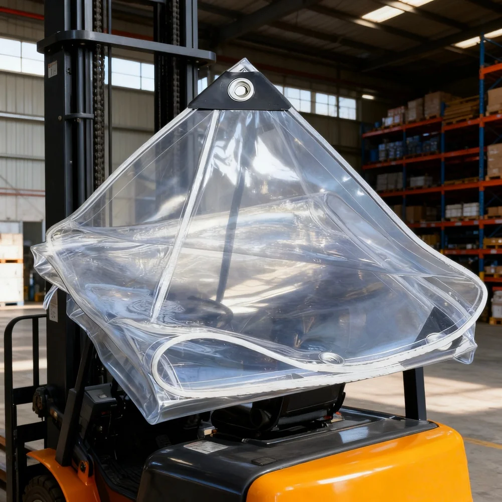 

Heavy-duty Forklift Top Cover For Outdoor Weather, 135x114cm Rain And Sun Shield With Tie Ropes, Black/transparent