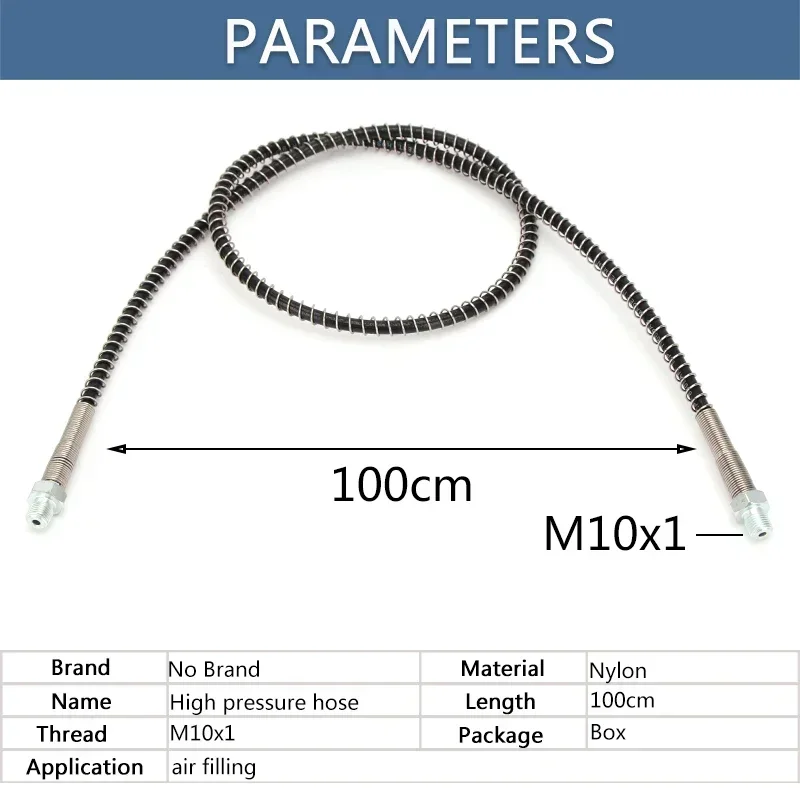 100cm High-Pressure Nylon Hose with Spring Wrapped and M10x1 Thread Quick Connect Couplings 40Mpa PCP Pneumatics Air Refilling