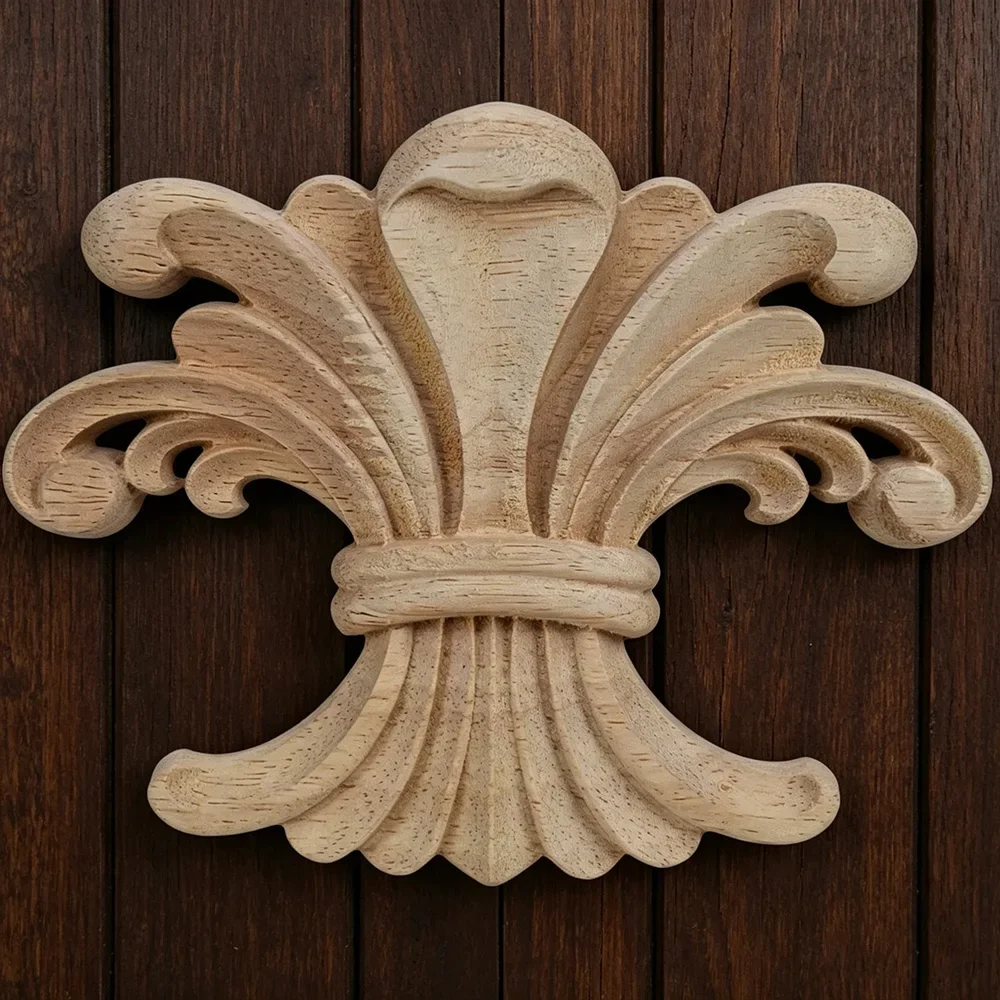 2PCS Floral Carved Decal Woodcarving Corner Applique Wooden Decor Wall Door Furniture Home Decoration Accessories Ornaments