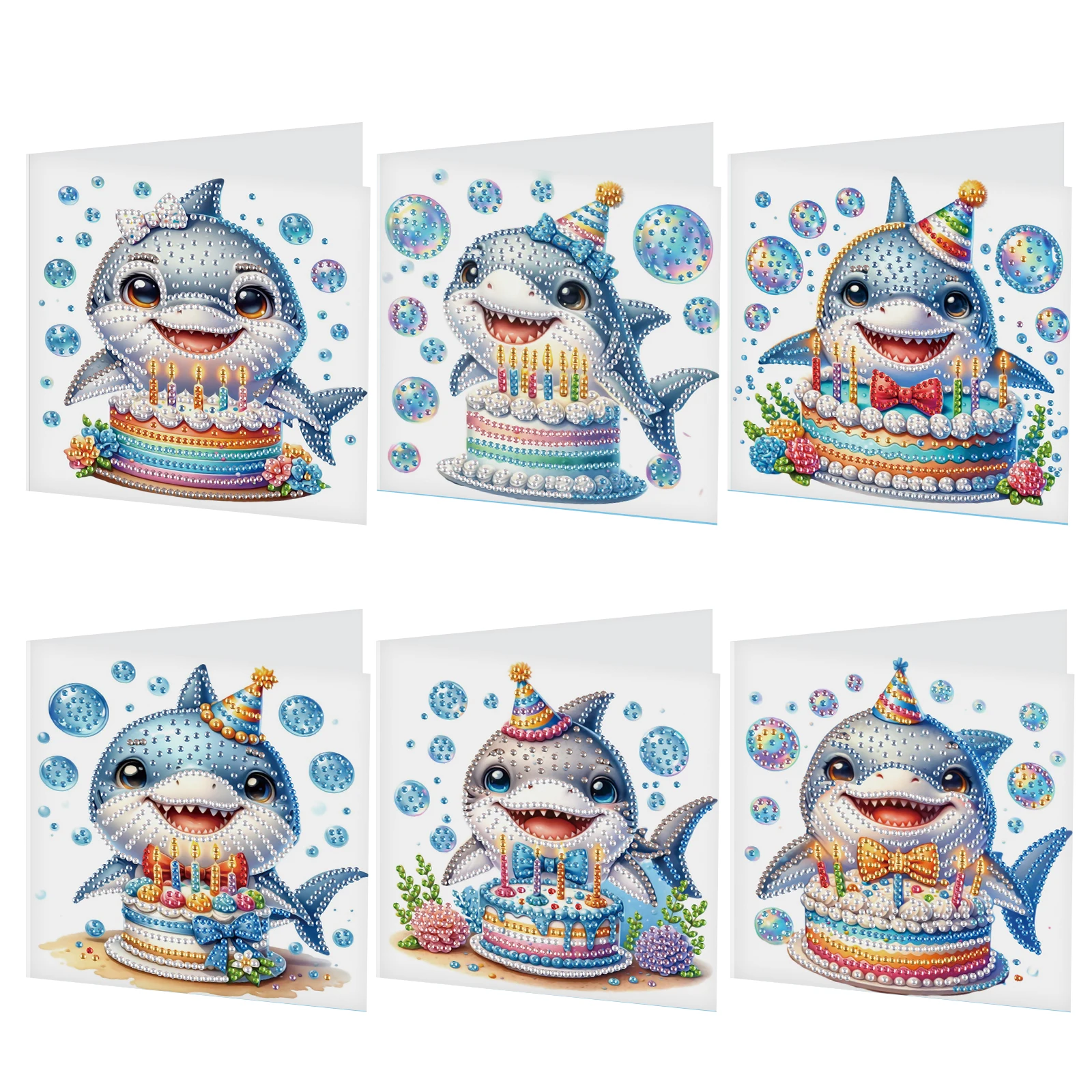 

6 Pcs Diamond Painting Greeting Cards Kits, DIY Cute Sharks Handmade Festival Greeting Diamond Art Birthday Cards Creative Gift