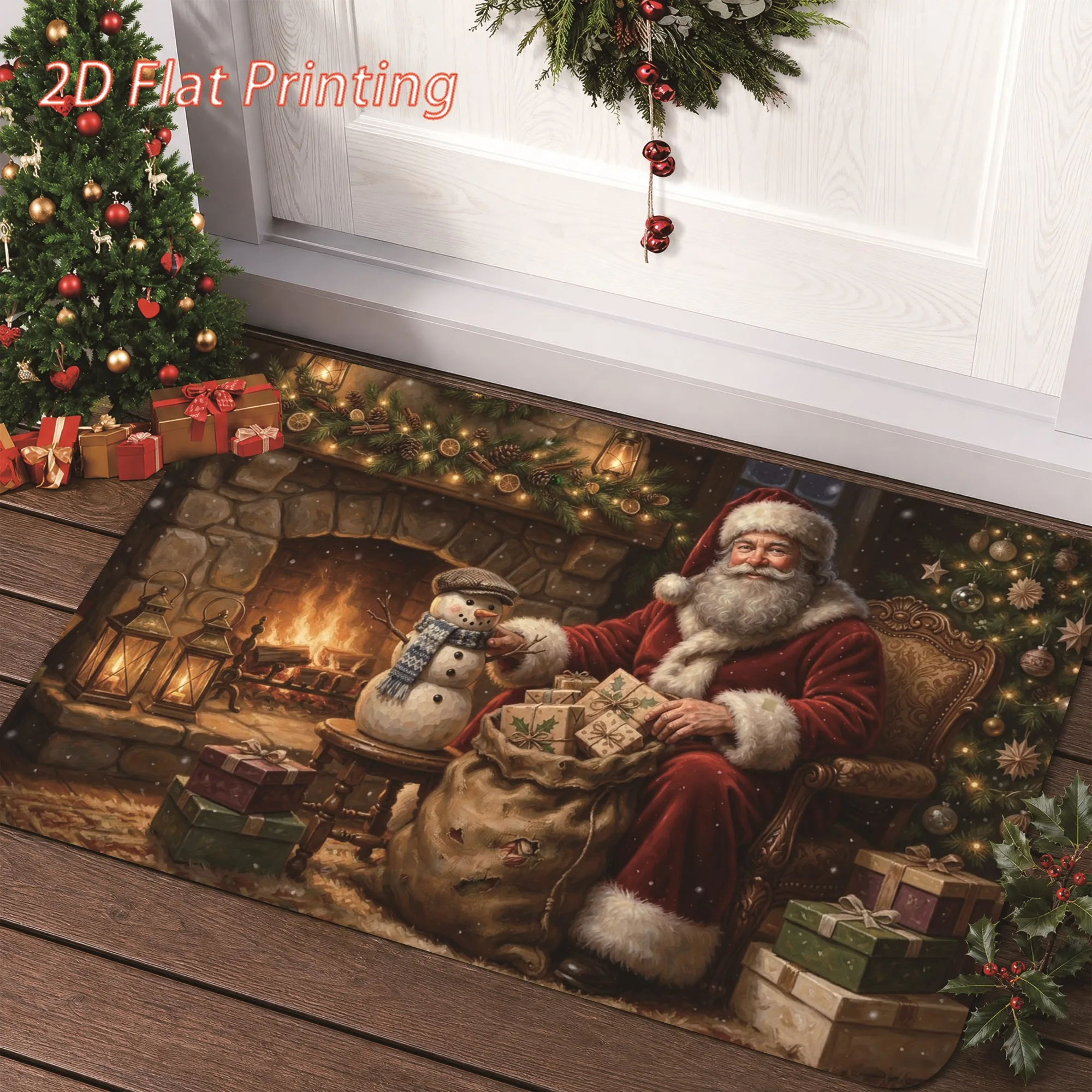 Winter Woodland Animal Design Rug Forest Wildlife Mushroom Fern Printed Floor Mat Festive Decor Gift For Home