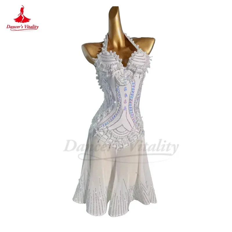 Latin Dance Competiton Dress for Women Customsized AB Stones Rumba Chacha Tango Performance Skirt Adult Child Latin Dresses