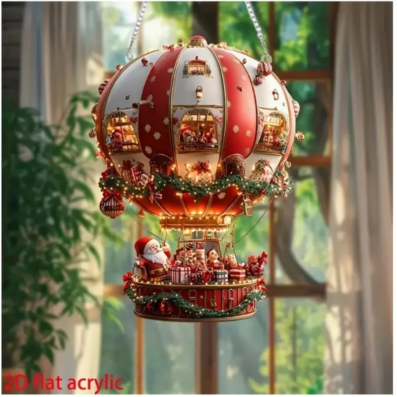 

Christmas Hot Air Balloon Santa Acrylic Hanging Decoration – Flat Wall Ornament for Bedroom & Living Room Holiday Decor