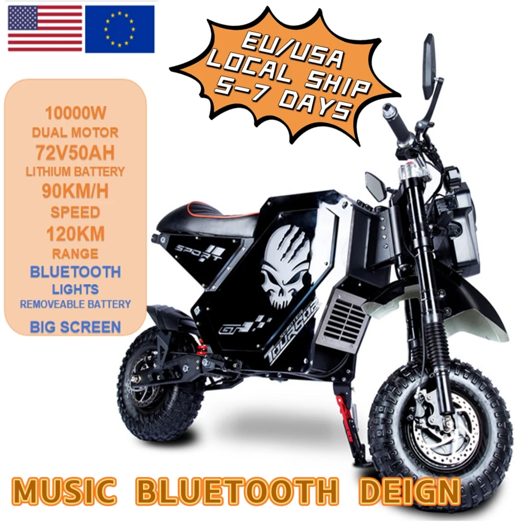 

TOURSOR EU USA 72V 10000W Electric Scooter Music Bluetooth Motorcycle Escooter Fast Speed 90KMH 120Kmh Dual Motor Adult Escooter