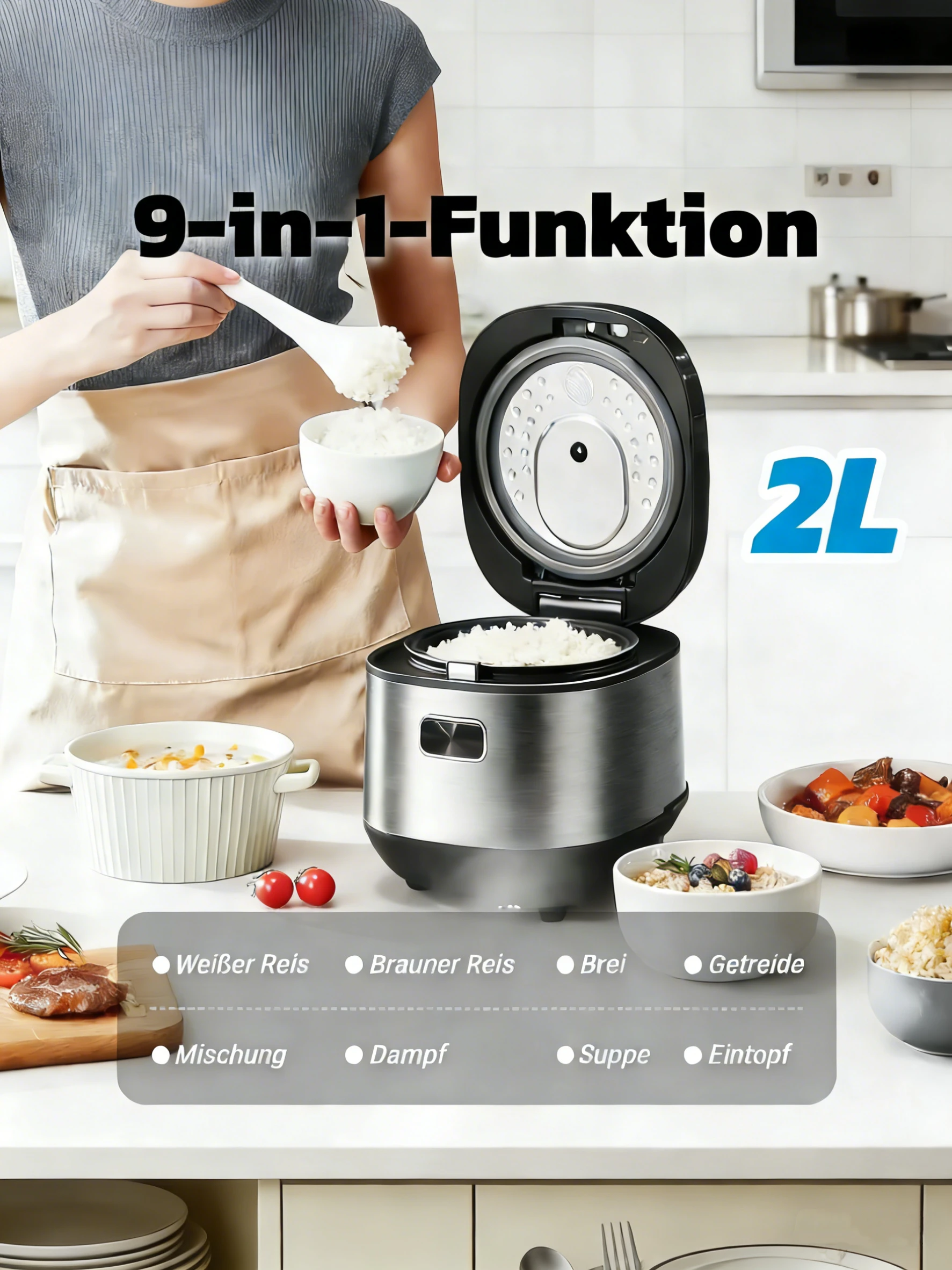 Midea 2L slimme rijstkoker - multifunctioneel, snelle kooktimer en warmhoudfunctie, energiebesparend, eenvoudig schoon te maken - afbeelding 2
