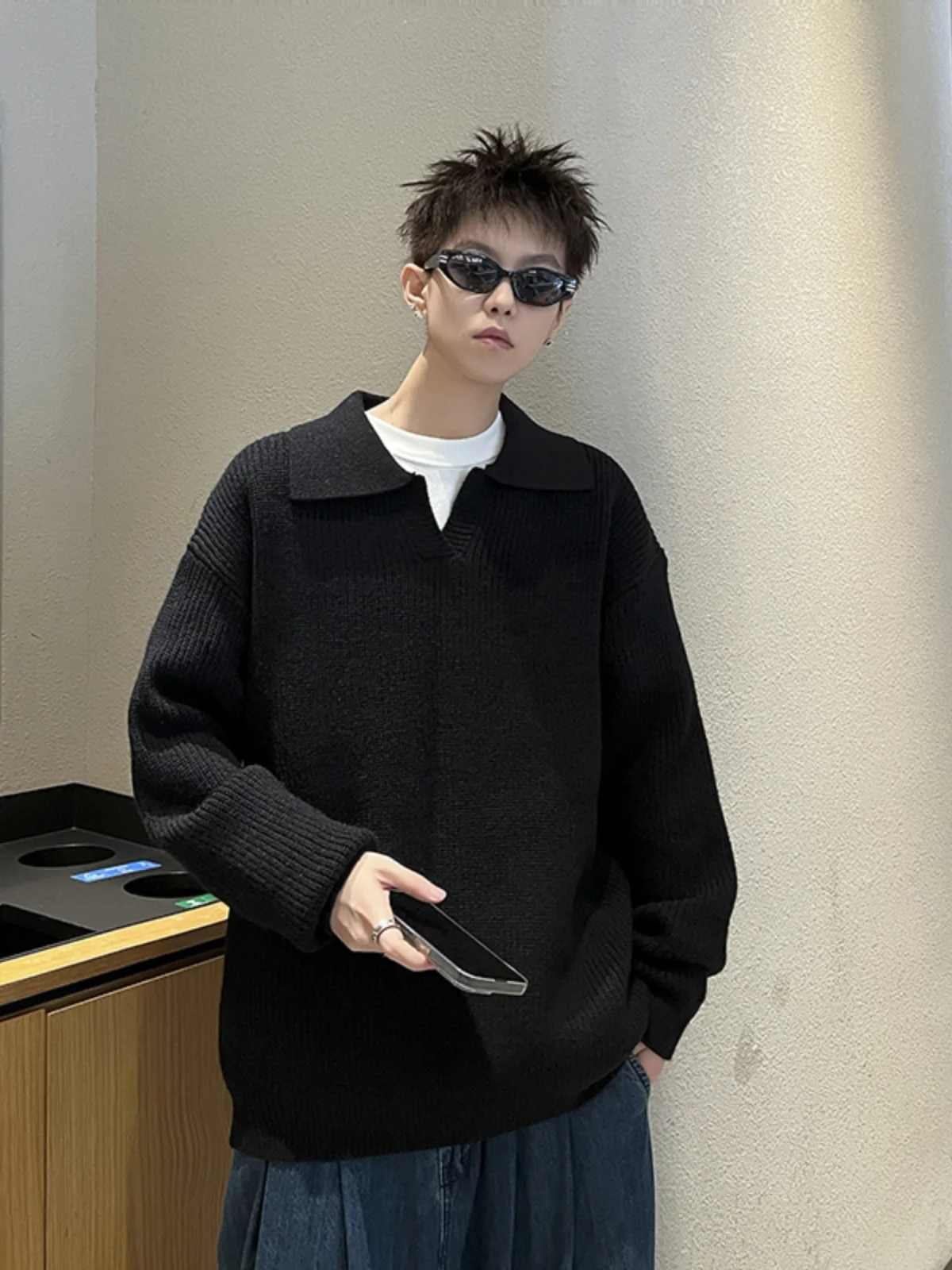 

Мужской свитер оверсайз из плотной американской пряжи, вязаный, зимний, повседневный, с длинным рукавом, цветной