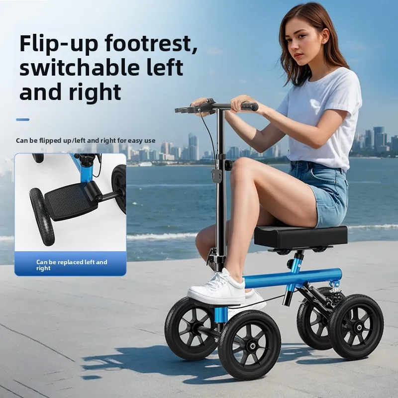 Coche de rodilla absorbente de golpes con pedales, plegable, de una sola pierna, para conducir en la rodilla