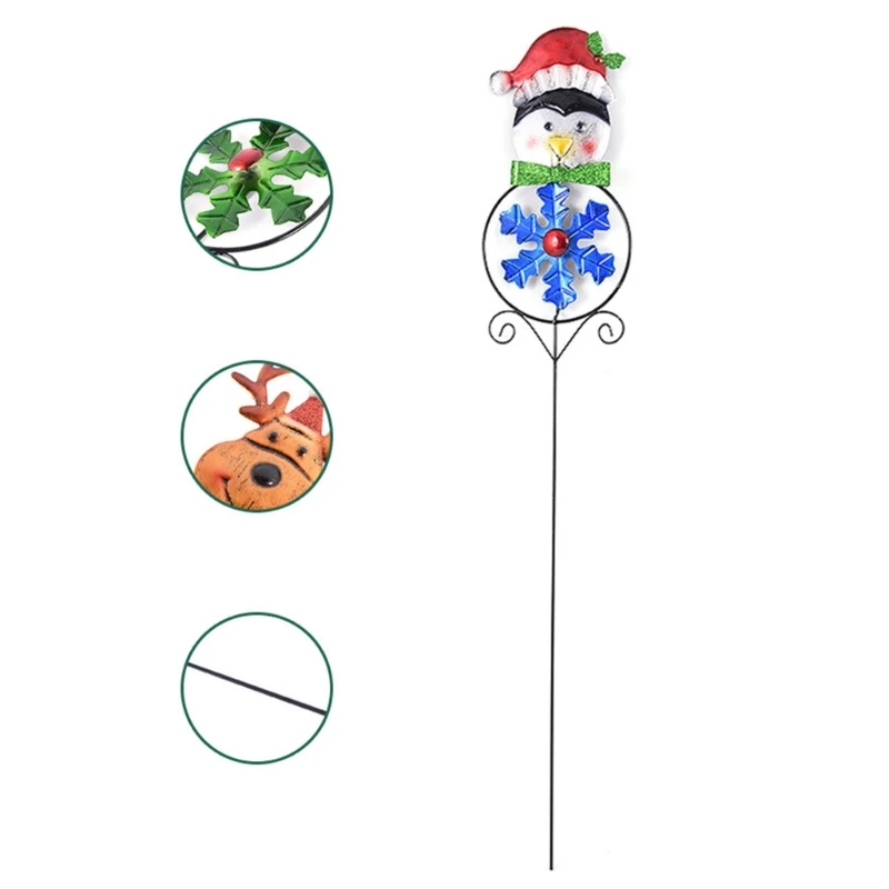 Y1UB Home Metal Christmas Yard Sign Windmill Snowman Santa Metal Yard Stakes Outdoor