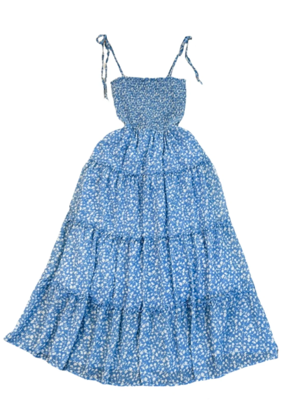 Blu Stampa floreale Maxi Dr Donna Primavera Estate Vita alta Tie Dye Strapl Abito da spiaggia Coreano Sle A-Line Midi Dr