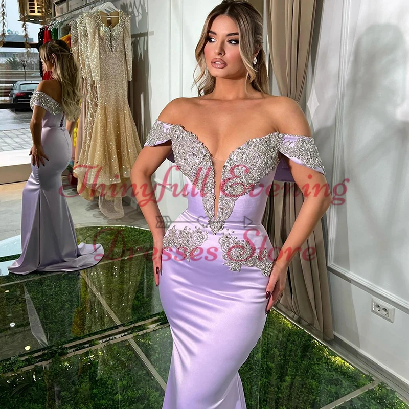 Thinyfull Formal Mermaid Prom Evening Dresses Off The Shoulder Beadings Party Dress Women Night Cocktail Prom Gowns Custom Size