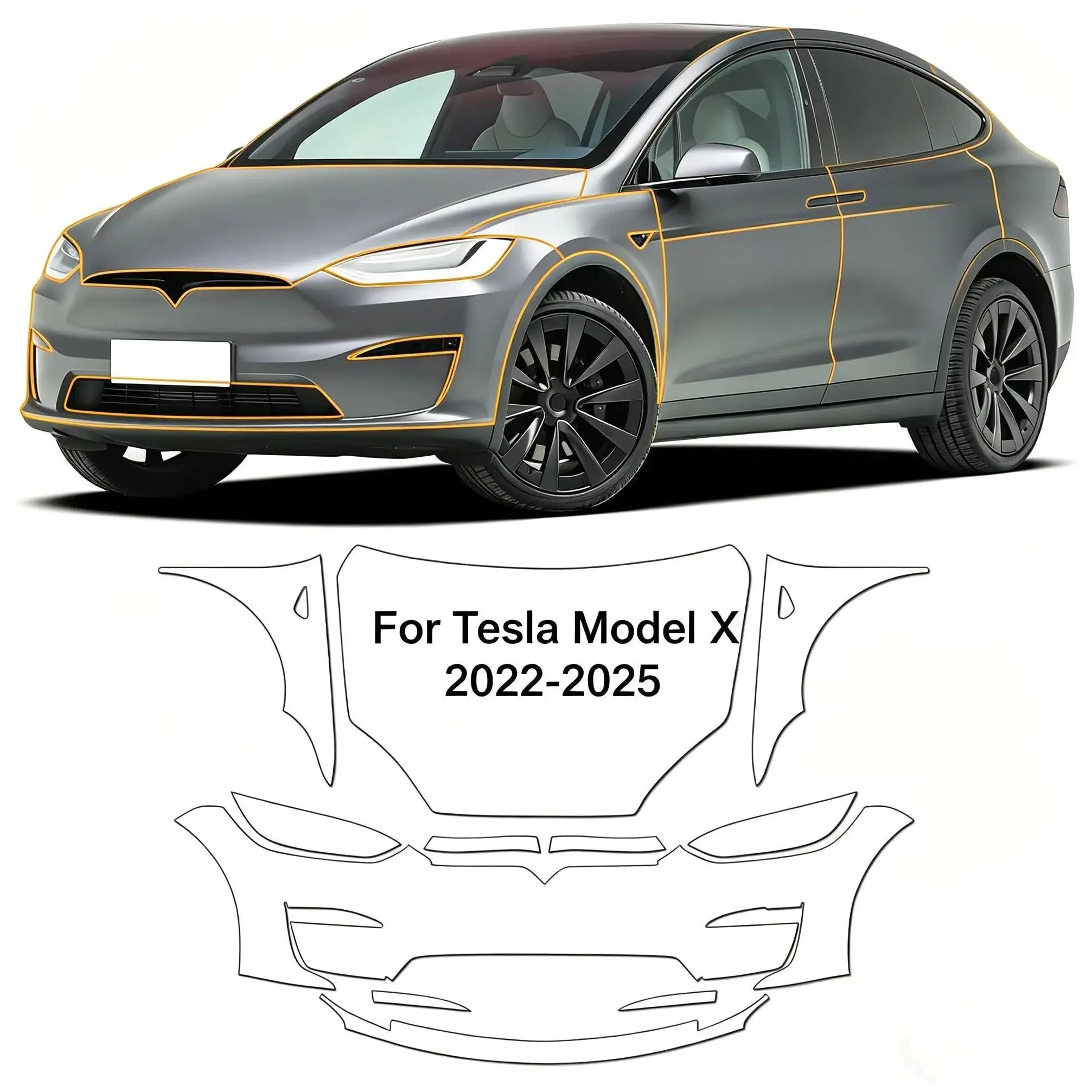 

For Tesla Model X 2022-2025 TPU Bumper Hood Pre-cut Sticker Paint Protection Film PPF Kit Scratch-resistant And Transparent