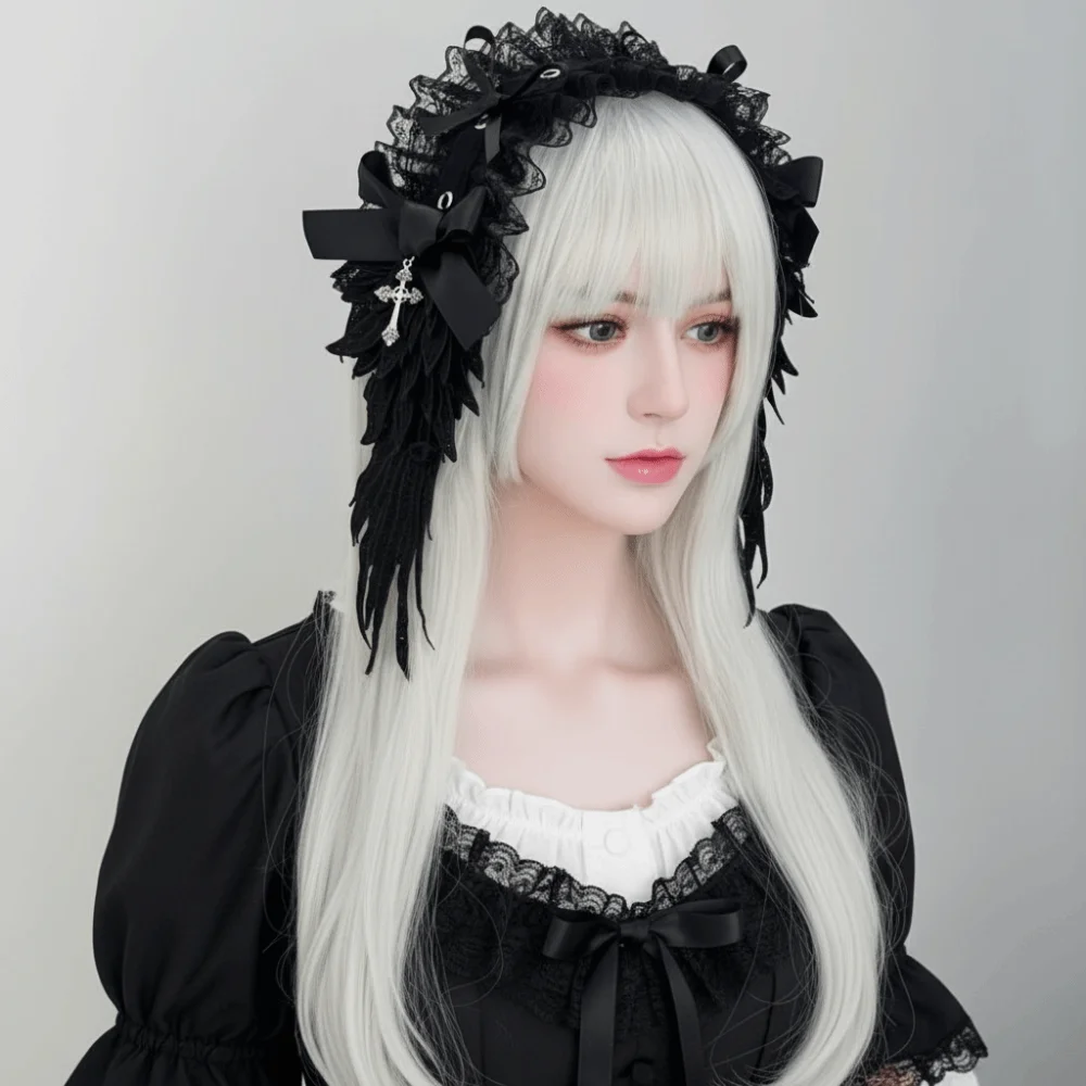 

Creative Spicy Girl Lolita Wings Lace Headband Rivet Black Lolita Hair Clip Gothic Style Y2k Cosplay Headdress Girls