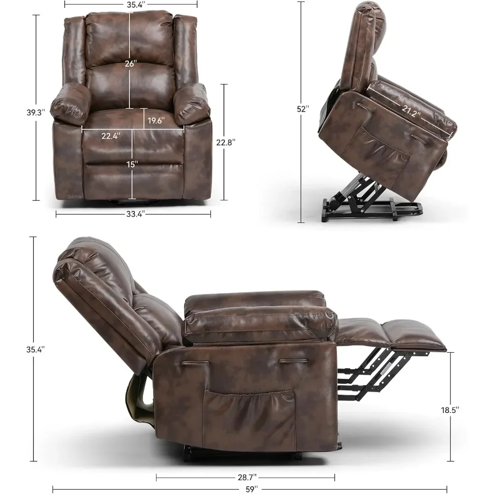 Power Lift Recliner for Elderly, Lift Chair with Heat and Massage，PU Recliner Sofa with Timing Function 2 Side Pockets