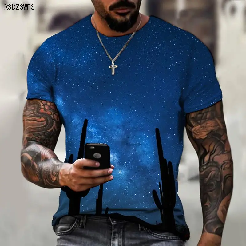 Summer Men's and Women's O-neck Breathable Creative Trend 3D Printing Space Star Night Sky Planet Sci-fi Full-color T-shirt