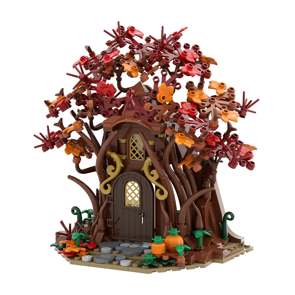 MOC Elf House Street View Woodland in Autumn Building Blocks Model Red Tree House Bricks diy Assembled Toy Children Gift