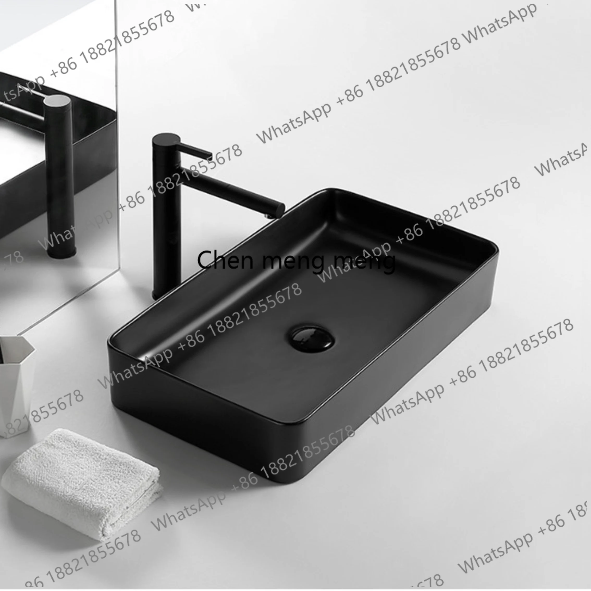 Nordic black countertop ceramic washbasin home hotel washbasin square creative basin washbasin 600*350*110mm
