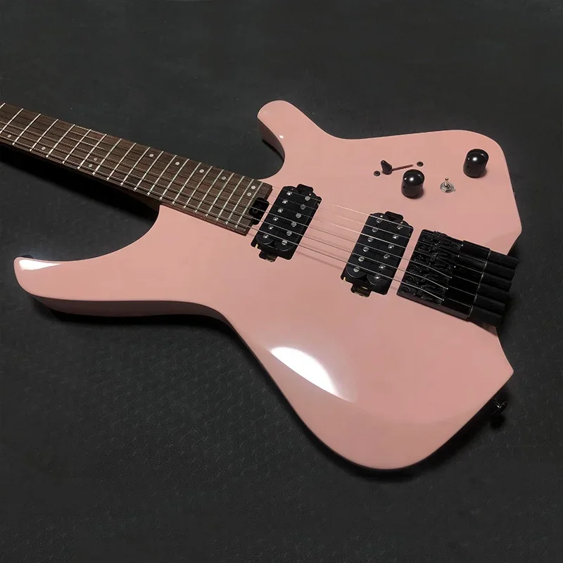 High Quality Custom OEM Cheap Solid body Unbranded Cool Shaped Headless Travel 6 string Electric Guitar