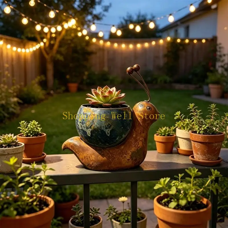 KX4B Metal Plant Pot with Shell for Balcony Shelf Display Use