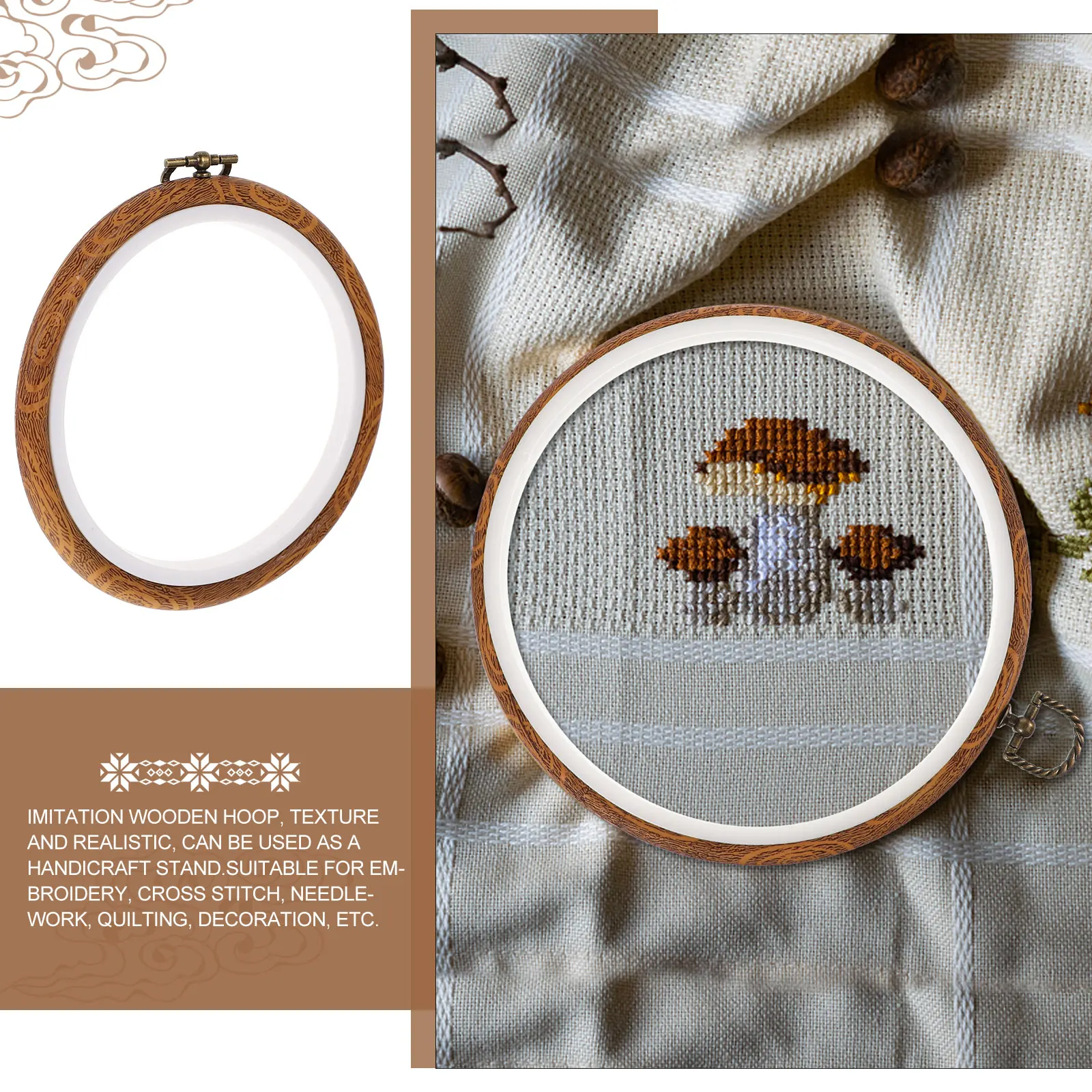 

2Pcs Embroidery Hoops Plastic Imitation Wood Cross Stitch Needlework DIY Craft Wedding Decoration Embroidery Hoops