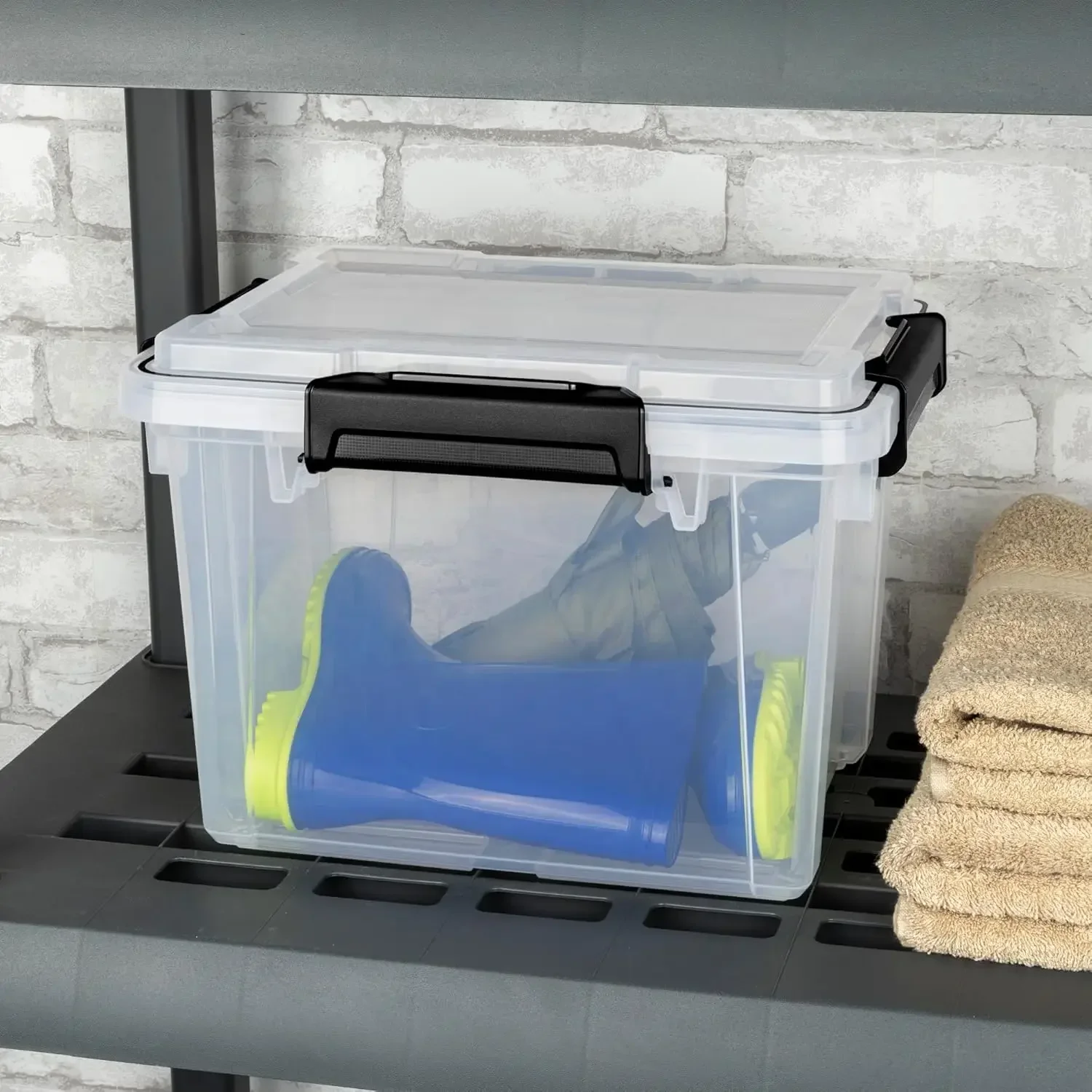 18 Pack 19 Qt Gasket Box, Clear Stackable Plastic Storage Container with Lids, Black - Waterproof and Dustproof Tote for Home Or