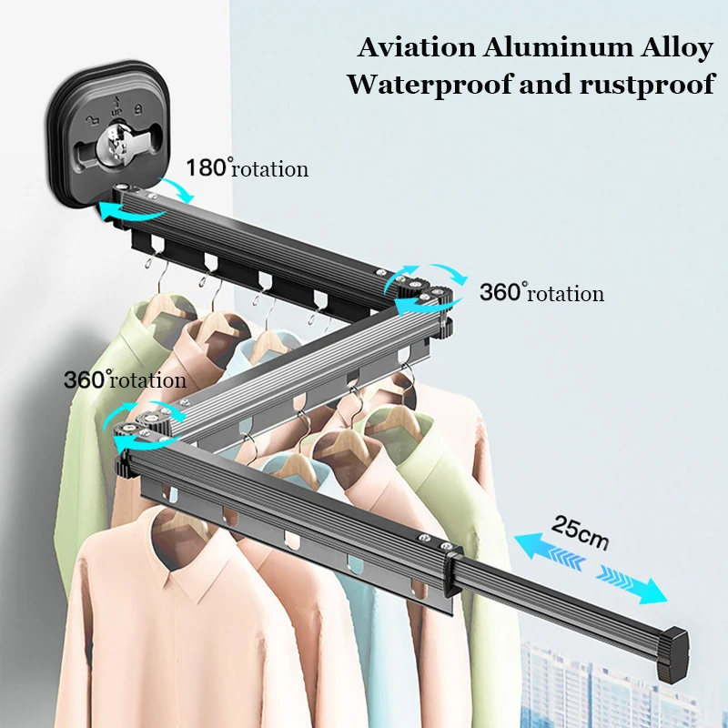 Retractable Cloth Drying Rack Suction Wall Mount Folding Clothes Drying Rack Folding Laundry Rack Balcony Space Saving Hanger