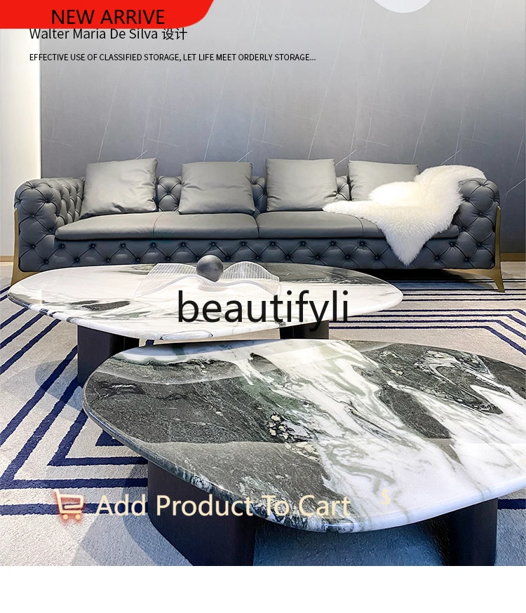 

Italian Modern Natural Marble Irregular Coffee Table Set Minimalist Light Luxury Furniture G1218
