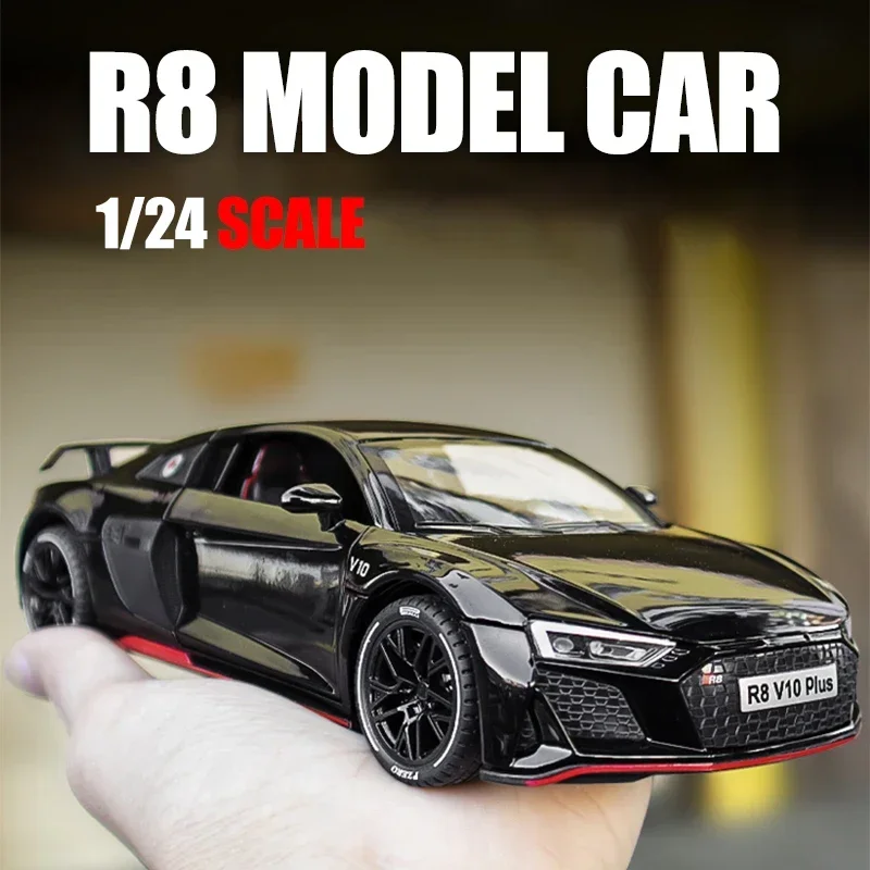 1:24 Audi R8 V10 Plus Sports Car Alloy Model Car Metal Toy Car Diecast Simulation Sound & Light Collection Toys For Boys Gifts