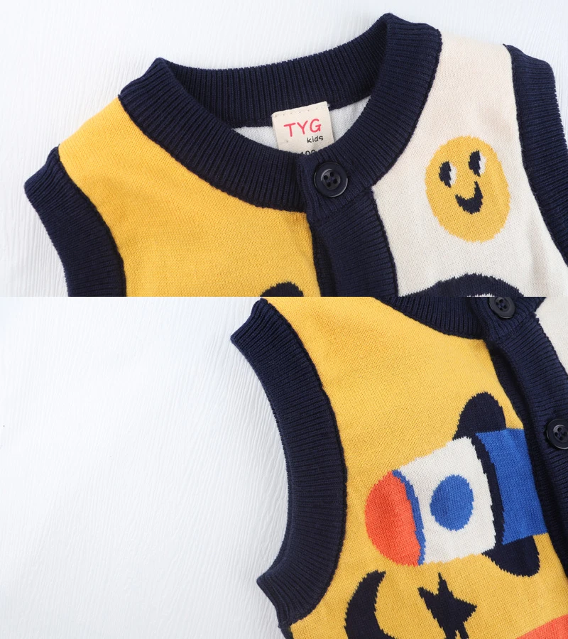 Autumn Spring Boy Girl Sweater Rocket Giraffe Cardigan Stitch Kid Clothing Sleeveless Buttons Baby Costume 2-6Y Children Sweater