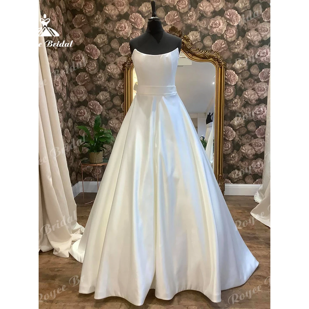 

Roycebridal Robe Civil Satin A Line Wedding Dress 2024 Simple Strapless Bridal Gown robe soirée mariage