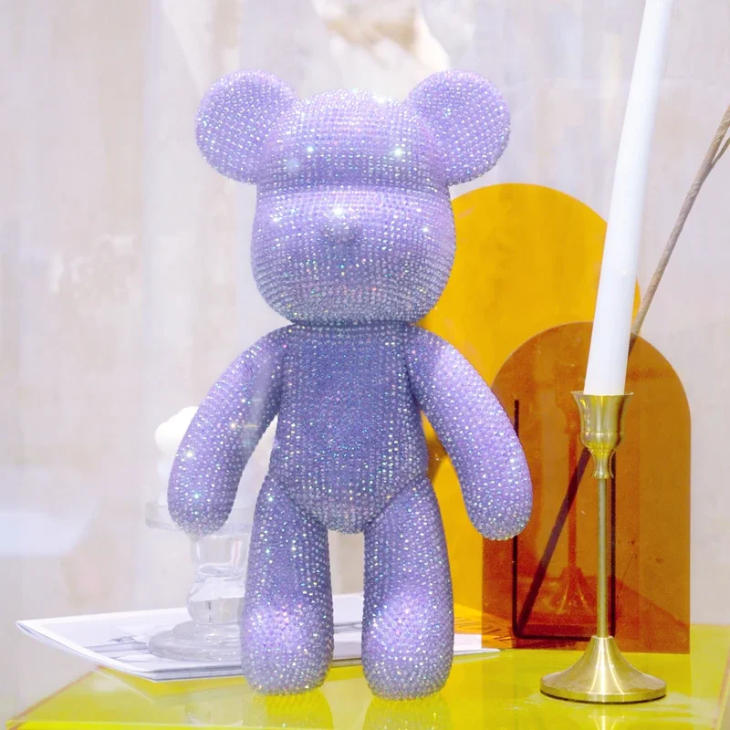 Diy auto-adesivo estátua de urso de cristal strass diamante bearbrick urso violento decoração glitter applique bearbrick decoração presente