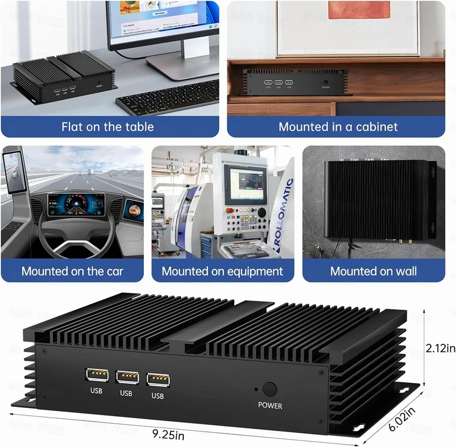 كمبيوتر صناعي بدون مروحة Core i7-8550U 10610U 2x RS232 COM HD VGA شاشة مزدوجة Windows 10 Home Office كمبيوتر صغير سطح المكتب TDP 15W