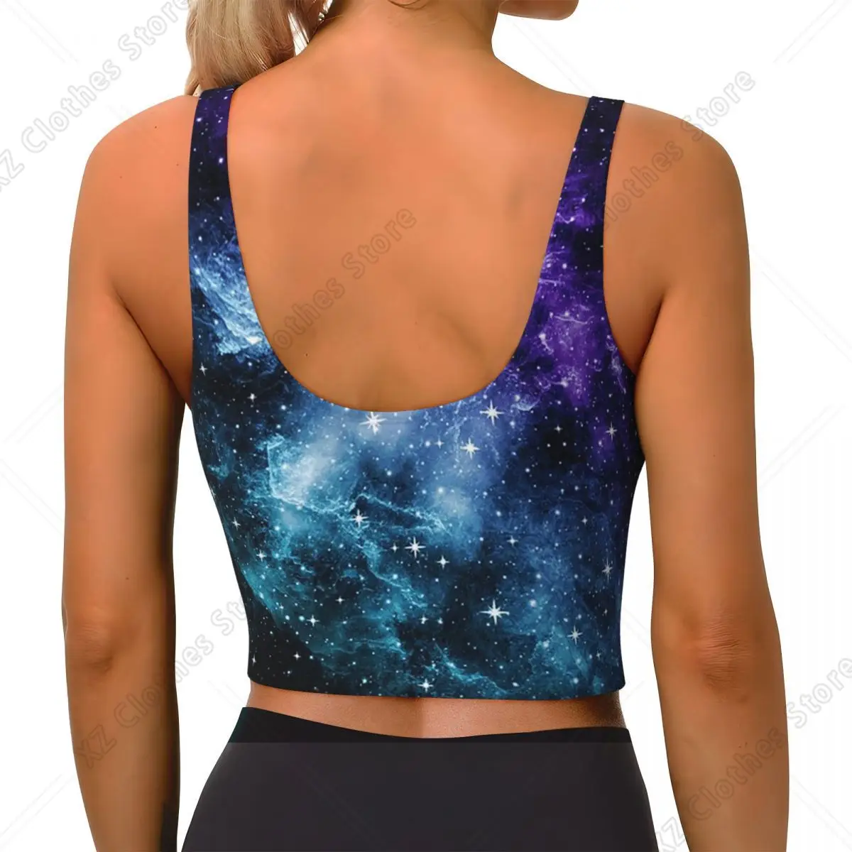 Custom Purple Teal Galaxy Nebula Dream Women Sports Bras High Impact Vest Gym Workout Yoga Crop Tank Tops