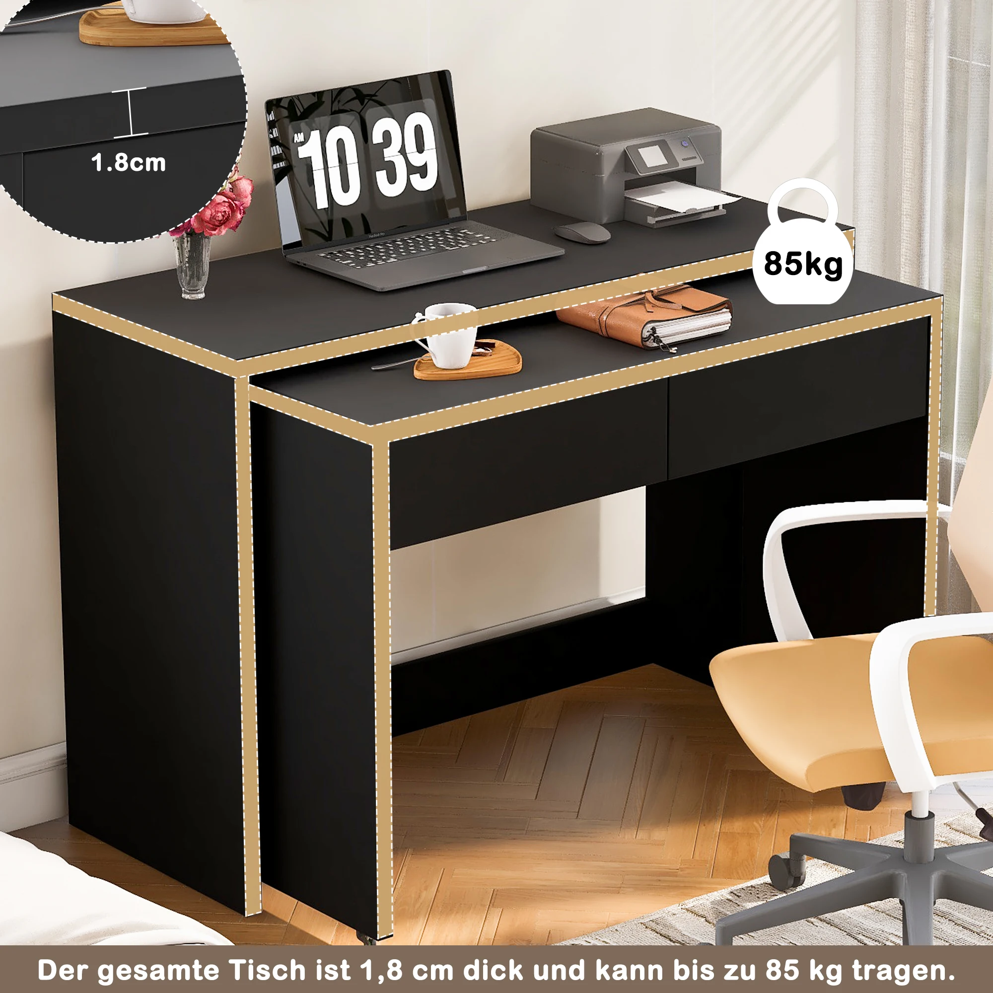 Regalschreibtisch 2-in-1 ausziehbar mit Kommode, faltbarer Schreibtisch mit Rollen, platzsparend & multifunktional – Detail 2
