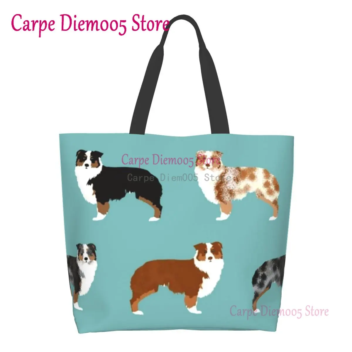 Women Shoulder Bag Australian Shepherds Dogs Large Capacity Shopping Grocery Tote Bag For Ladies