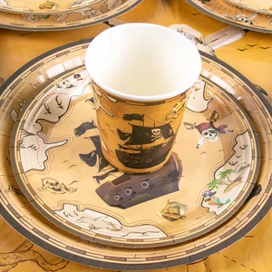 Descartável Pirate Theme Tableware for Kids, Decoração de Festa, Prato De Papel, Copo, Toalha De Mesa, Mapa Do Tesouro Do Pirata, Festa De Aniversário 12 principais vendas barco da moana - №10
