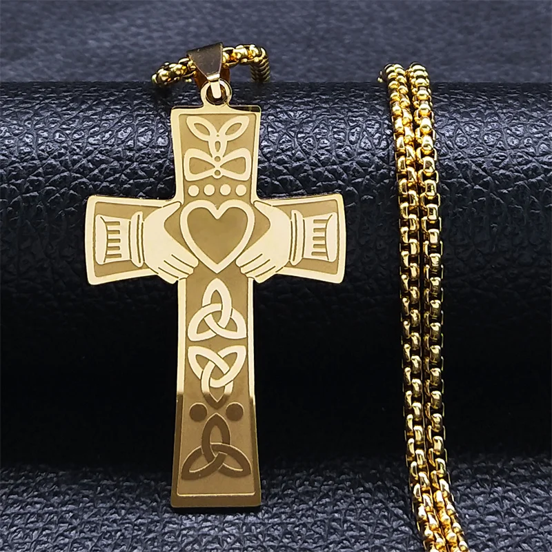 

Celtic Trinity Knot Claddagh Heart Necklace Stainless Steel Celtic Knot Cross Amulet Necklaces Jewelry collar acero inoxidable