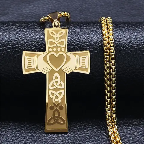 Celtic Trinity Knot Claddagh Heart Necklace Stainless Steel Celtic Knot Cross Amulet Necklaces Jewelry collar acero inoxidable