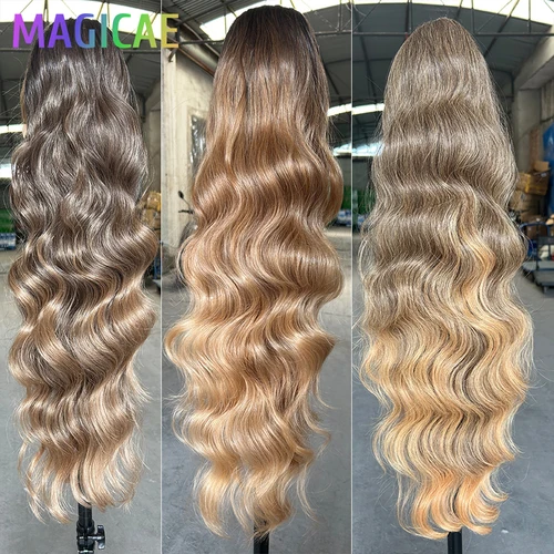 Imagen 2 del producto Cola de Caballo Magicae 28 pulgadas Rubio 27/ 613 extensión de cabello sintético 180 gramos resistente al calor Ombre marrón agua onda del cuerpo Clip en