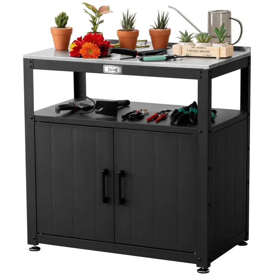 

Garden Potting Bench with Storage Cabinet, Outdoor Gardening Table amp Work Bench for Plants, Horticulture, Outdoor Workstation