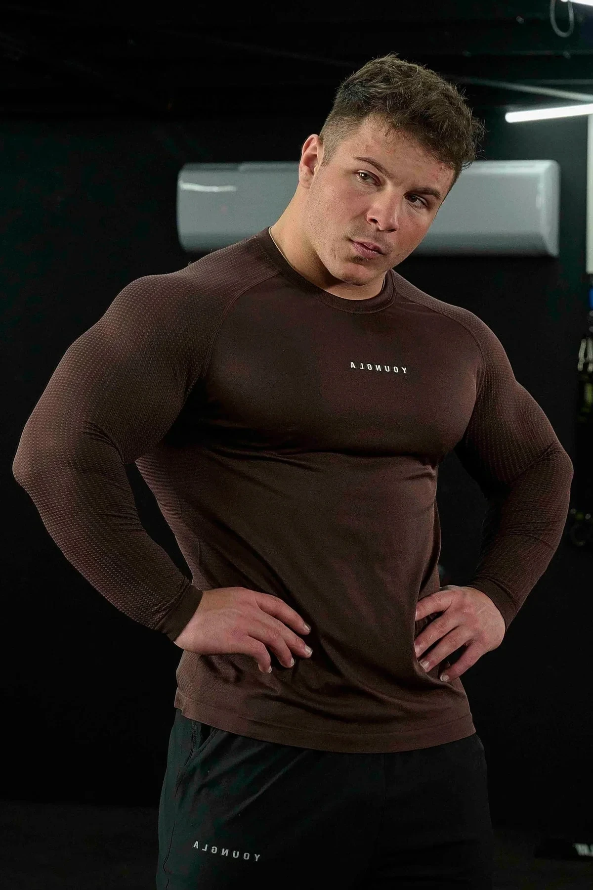 American style YA Men's Long Sleeved T-Shirt Jogger Gym Sports Fitness Running Training Bottoming Shirt Round Neck T-Shirt