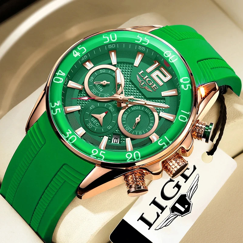 

LIGE Brand Luxury Man Wristwatch Chronograph Waterproof Luminous Date Men Watches Silicone Strap Quartz Watch Relogios Masculino