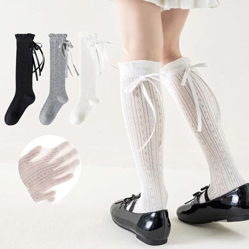 1/3Pairs Children Long Socks Summer RAISE 3-12Y Kids Girl Socks Bow Breathable Infant Baby Girl Princess Socks Korean Girl Socks