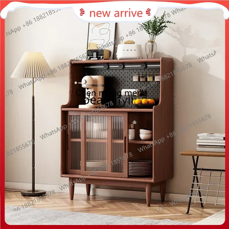 SS ss7486 Sliding door side cabinet, all solid wood glass locker living room, coffee cabinet, walnut tea cabinet