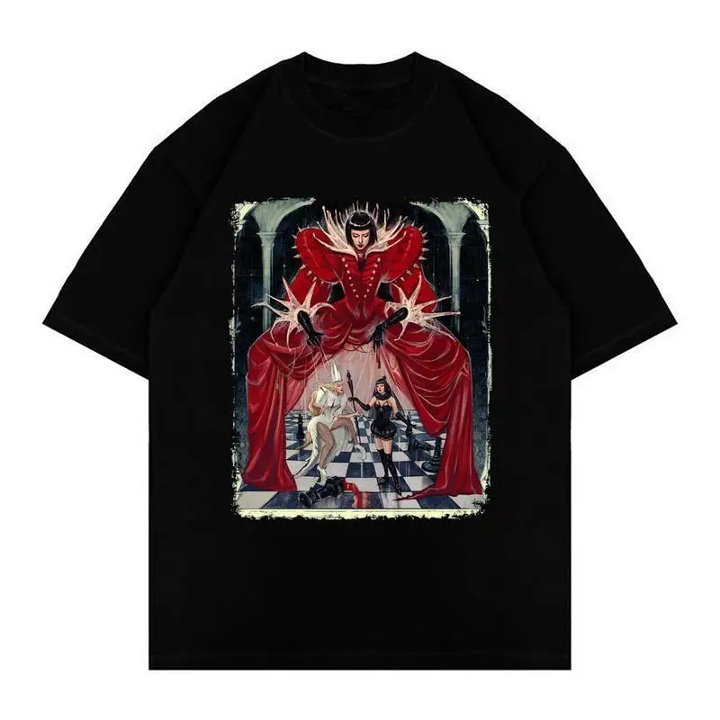 

Gothic Dark Art Queen T-Shirt, Fantasy Palace Print Oversized Tee, Unique Aesthetic Streetwear Top, Vintage Horror Apparel