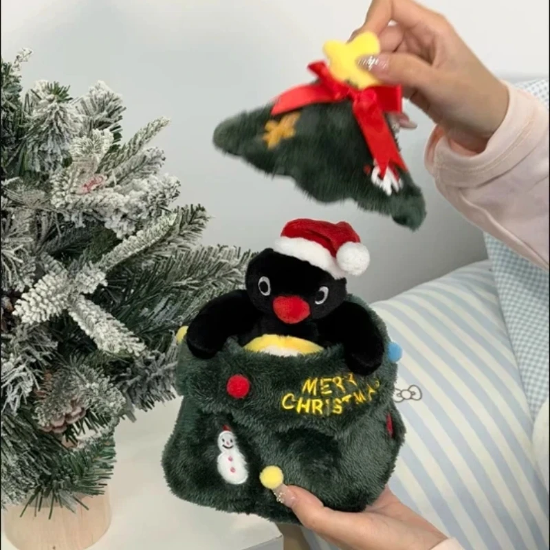 귀여운 핑구 봉제 인형 크리스마스 트리 봉제 인형 핑구 크리스마스 리스 봉제 인형 펭귄 액세서리 모델 홈 장식