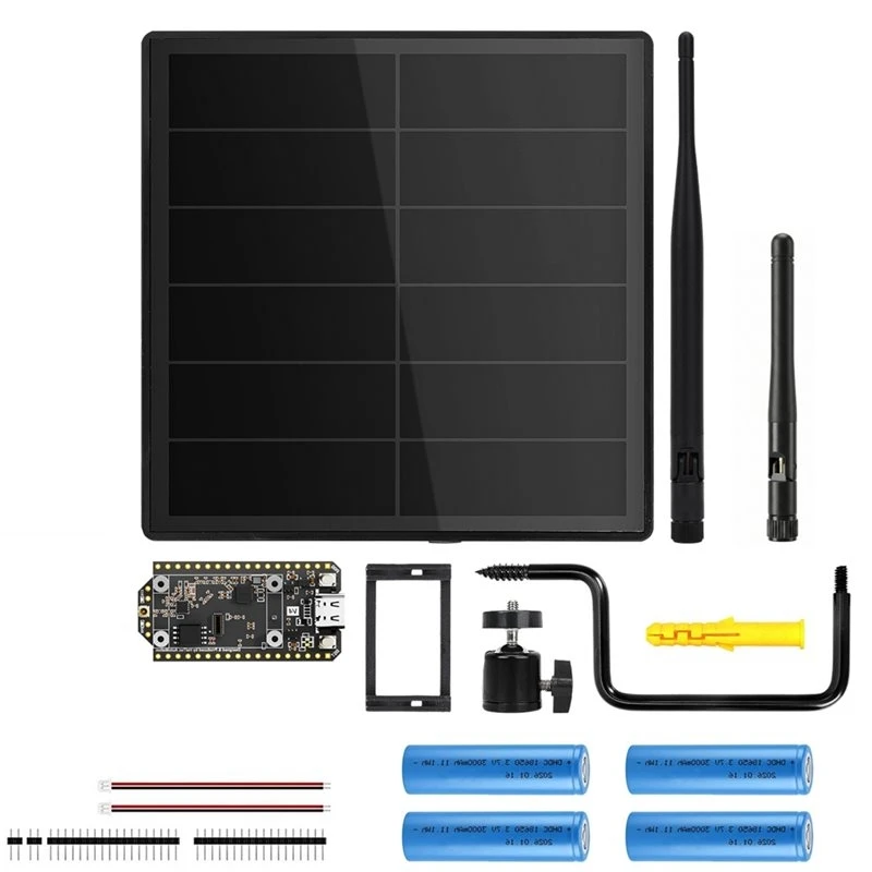 HFES 5W Solar Lora Node Dev-Board Kit Support Meshtastic With Lora 2.4G Antenna With Wifi Lora 32 V4 And 18650 Battery