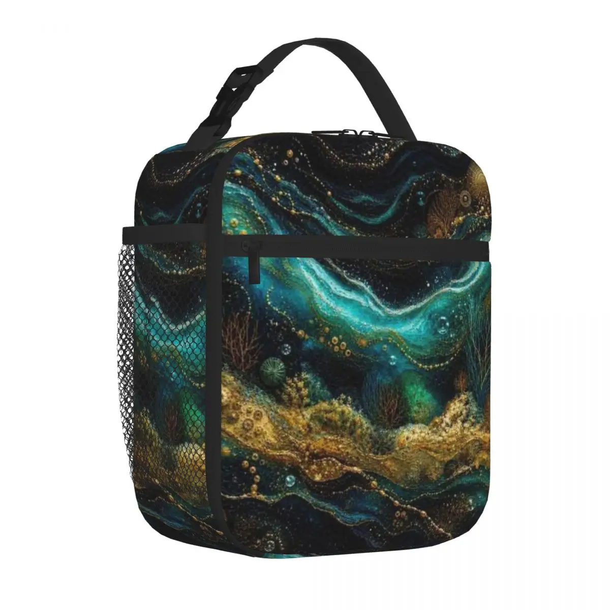 Bestselling Ocean Tides Splicing Color Neoprene Lunch Bag Airport Travel Food Tote Bag